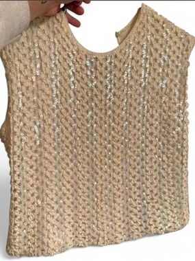 Vintage cream Sequin Sleeveless Women's Top